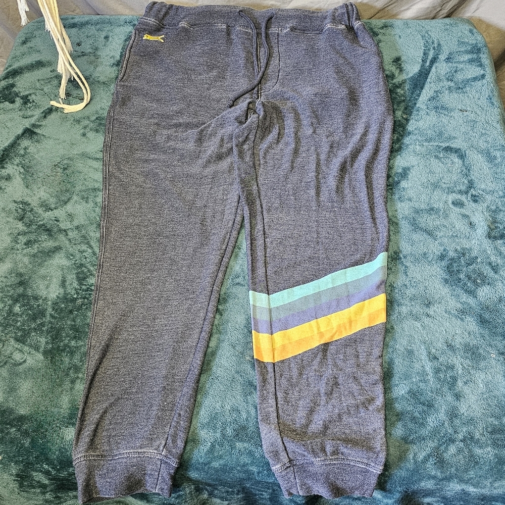 🆕 Chaser Navy Rainbow Stripe Jogger Pants size Medium